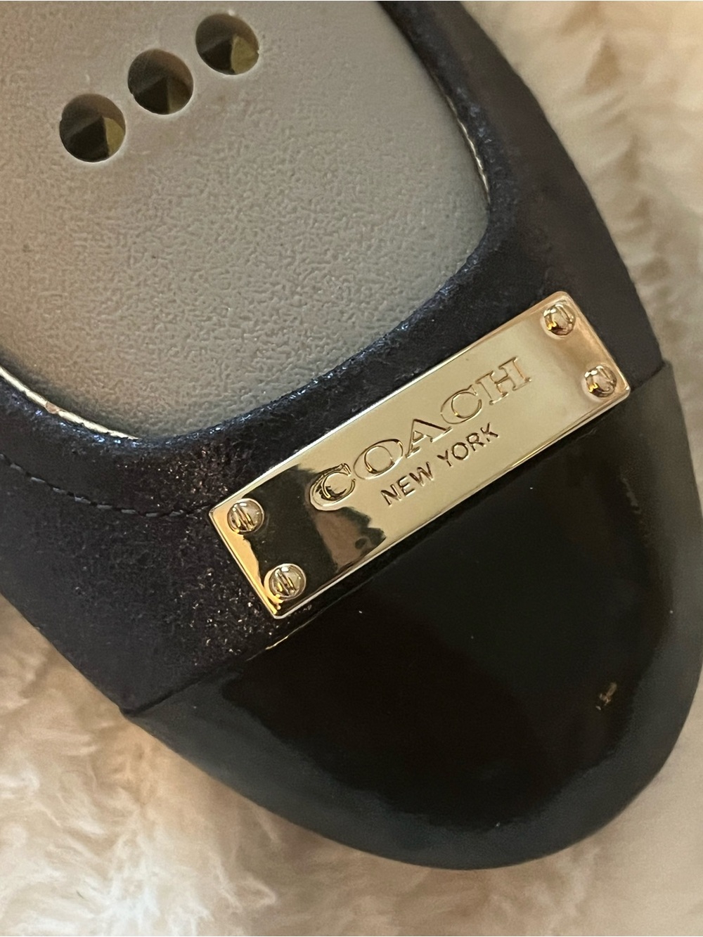 COACH Metallic Blue Sparkle Ballet Flats with Black patient leather cap toe Sz 5